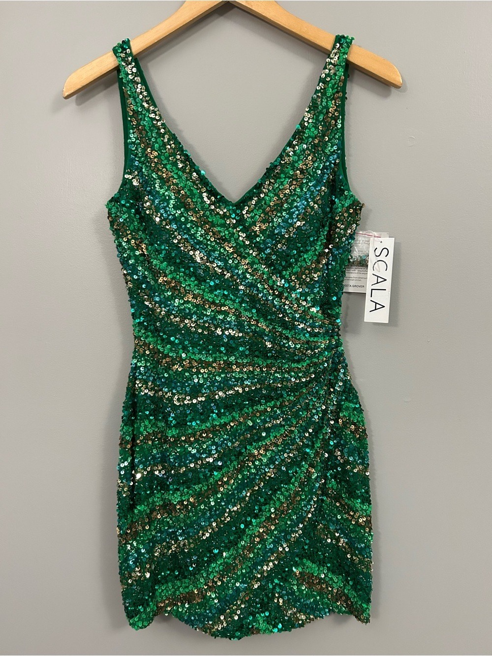Scala Green Sequin V-Neck Cocktail Dress NWT Size 2